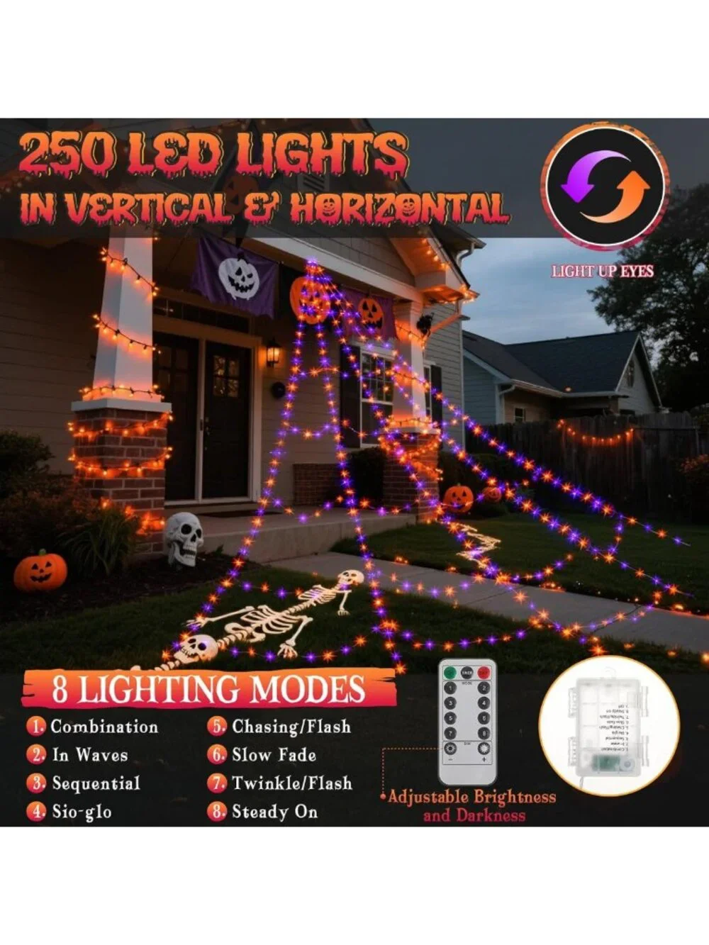 3 Pack Animated Jumping Spiders Halloween Decor - Light Up Web Set, Black